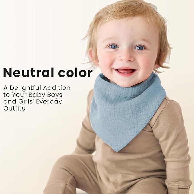 Konssy Muslin Baby Bibs 10 Pack Baby Bandana Drool Bibs 100% Cotton for Unisex Boys and Girls, Soft Absorbent Set for Teething and Drooling