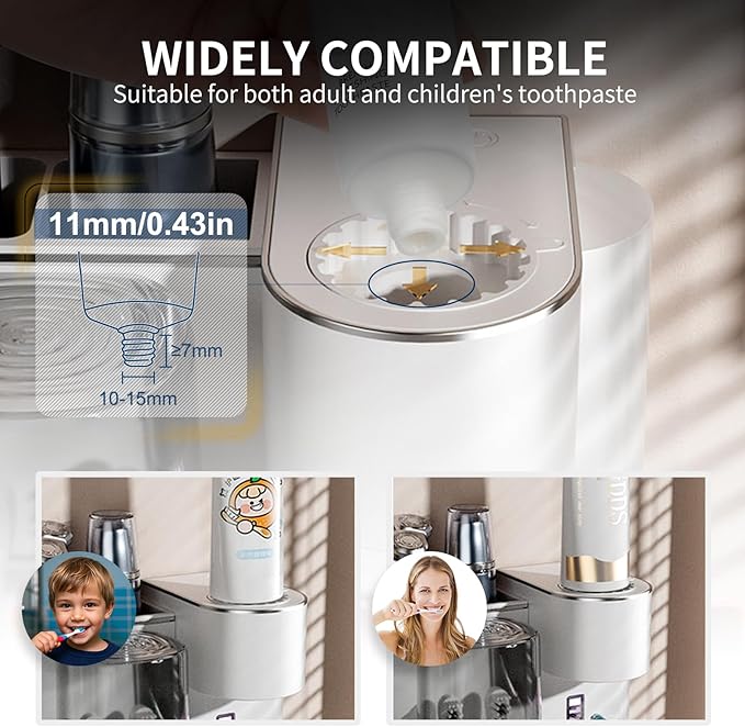 Automatic Toothpaste Dispenser Wall Mounted: 2 Cups Toothbrush Holders White Electric 6 Adjustable Levels Auto Toothpaste Squeezer Smart Rechargeable Touchless for Kids Adults - Bathroom
