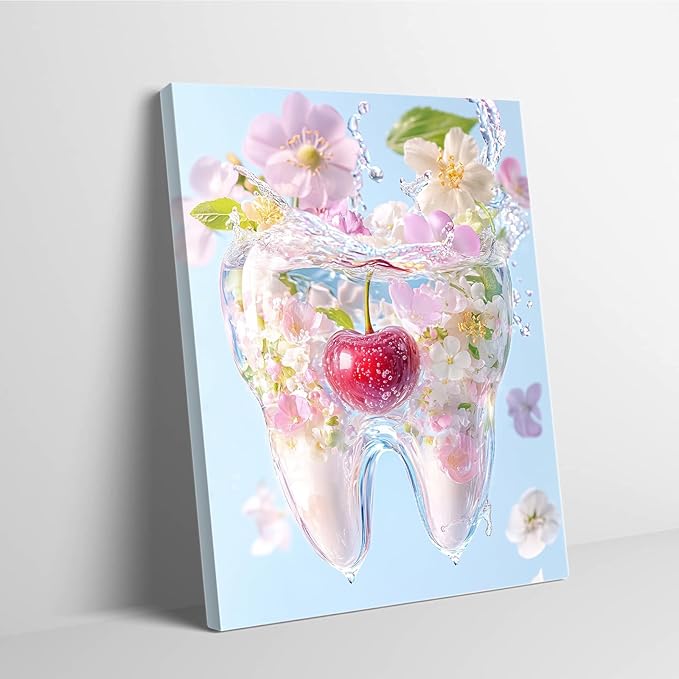 SchindlerBang Dynamic Water Tooth Art,Splashing Molar Design,Energetic Decor for Modern Homes,Creative Offices,and Canvas Art Spaces 8x12inch Ready to Hang