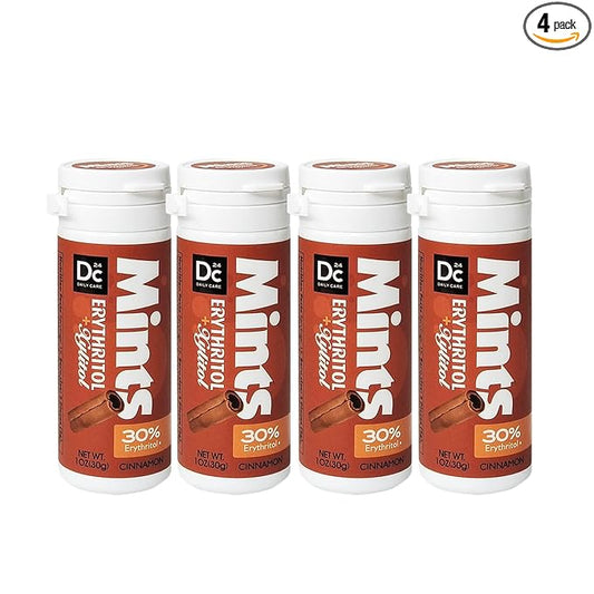 DC24 DAILY CARE Xylitol Erythritol Mints, No Aspartame Sugar Free Mints, Low-Calorie, Dry Mouth Mints Keto Cinnamon 30 Pieces (Pack of 4)