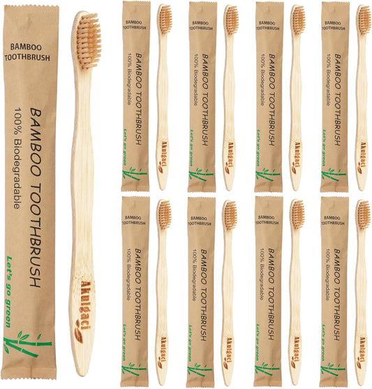 100 Pack Bamboo Toothbrushes for Adults, Biodegradable Soft Bristles Toothbrushes, Eco-Friendly Natural Reusable Wooden Toothbrush in Bulk for Camping Trips Hotel Travel