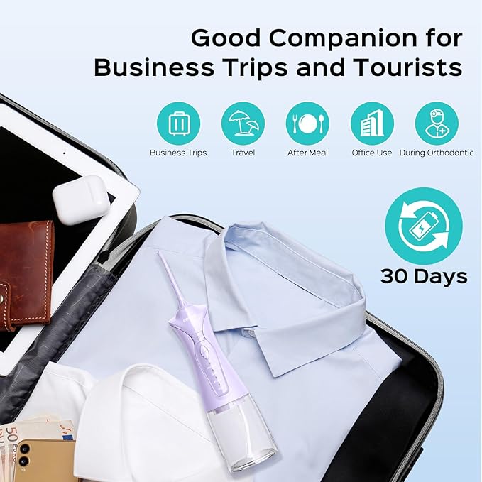 COSLUS Water Dental Flosser Pick for Teeth: 4 Modes Cordless 300ML Larger Tank Portable Water Teeth Cleaner Picks IPX7 Waterproof Flossing Machine for Home Travel Purple C30(FC5360)
