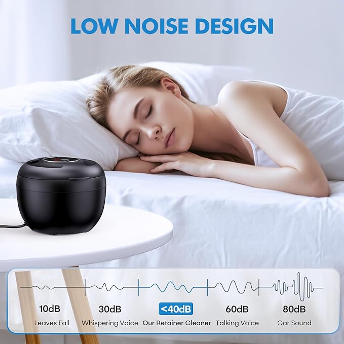 Ultrasonic Retainer Cleaner Machine, 45kHz Ultrasonic Dentures Cleaner for Night Guards, Braces, Aligner, Toothbrush, Jewelry and More, 200ML Capacity, Black