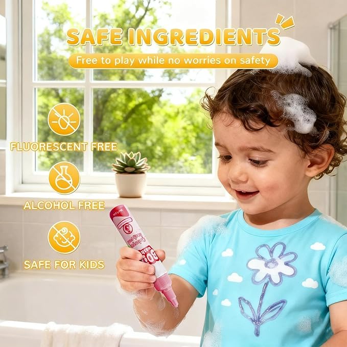 Bath Crayon, 30ml Washable Educational Marker Set, Bathtub Drawing Crayons with Smooth Texture,Easy Clean Off Formula with Vibrant Colors, Creative Art Play Tool for Kids Boys Girls Bathroom Fun Time