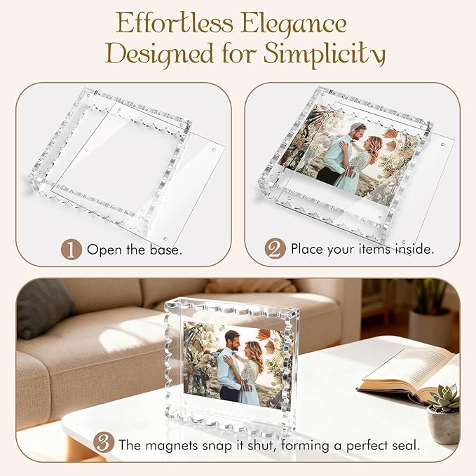 Acrylic Tray with Ultra-Strong Magnetic Mat- Customizable Serving & Display Tray, Clear Scalloped Vanity Jewelry Organizer, Picture Frame Bathroom Tray Decor, Unique Gift for Women Girls