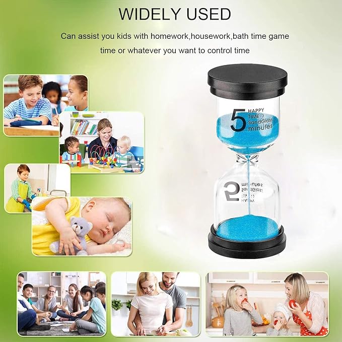 Sand Hourglass Timer 5 Minutes: Plastic Large Blue Sand Clock 5 Min, Colorful Hour Glass Sandglass Timer for Kids, Games, Classroom, Kitchen, Decorative
