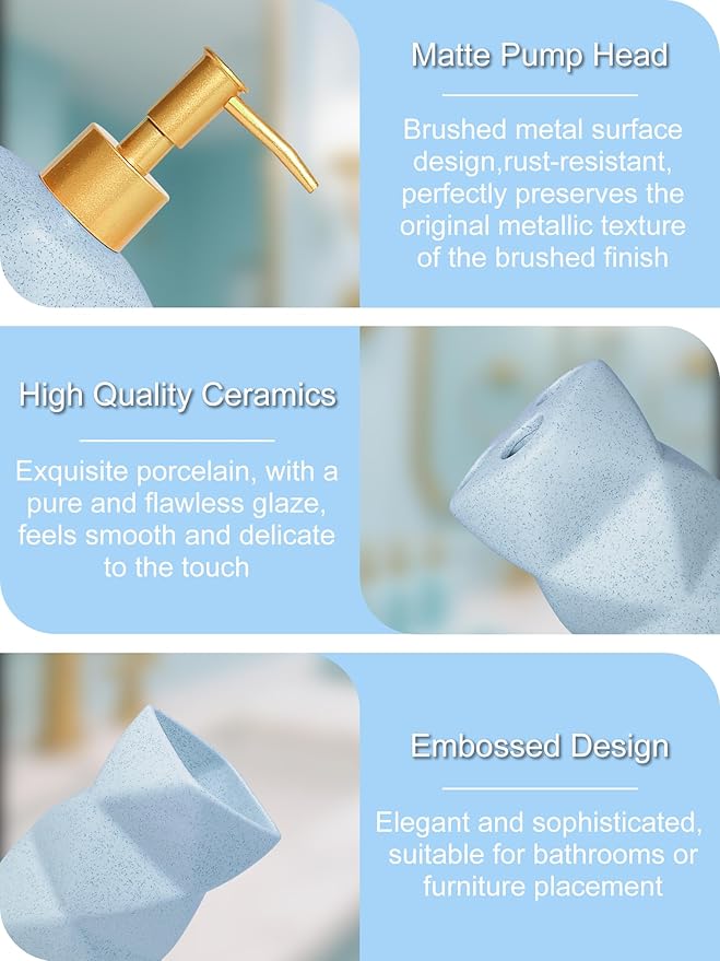 Bathroom Accessories Set,4 Pcs Bathroom Accessory Set,Includes Lotion Soap Dispenser,Toothbrush Holder,Tumbler,Soap Dish,Ceramic Bathroom Sets Complete,Bathroom Sink Set for Modern Home Decor(Blue)