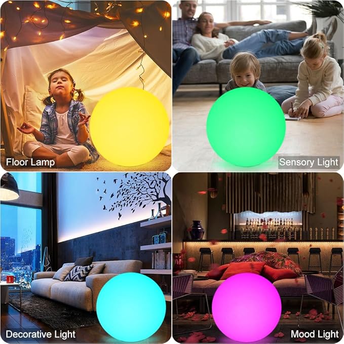 20-in LED Glowing Ball Light, Large Rechargeable LED Globe Orb Light w/Remote, Dimmable RGB Color Changing Globe Floor Lamp, Indoor/Outdoor Waterproof Mood Lamp for Home Garden Patio Lawn Party Decor
