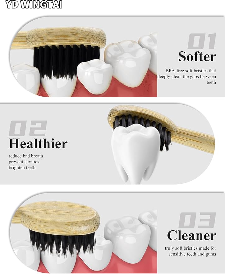 Bamboo Toothbrushes 12pack Disposable Tooth Brush Natural Toothbrush Travel Wooden Bristle Organic for Adults Set