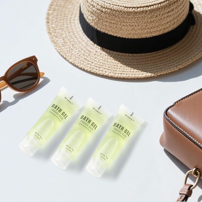 100 Pack Bulk Travel Size Body Wash, 1oz Tubes, White Tea Scent, Mini Shower Gel for Hotel Guests, TSA Approved Toiletries, Individually Sealed for Airbnb, Vacation Rentals