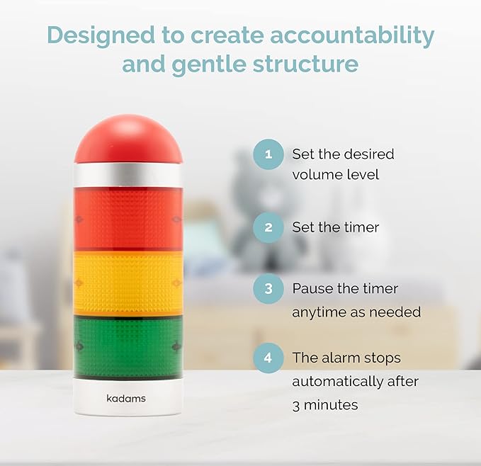 KADAMS Visual Timer for Kids with Audio Pre-Alarm - Traffic Light Alarm for Kids Toddler Teachers Classroom Home Time Management Tool 24hr Countdown Pause Memory Function, Silver