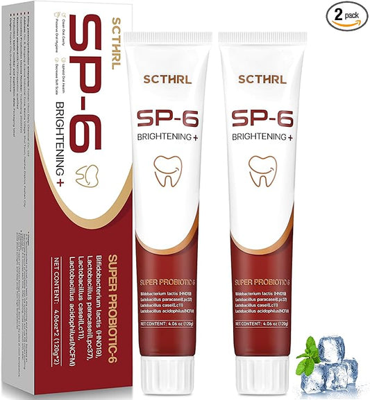 SP-6 Probiotic Whitening Fluoride Free Toothpaste, Upgraded Formula | Ultra Brightening | Gums & Enamel Repair | Mint Flavor | Dental Fresh | Removes Stain & Plaque | Sensitive Teeth Protection