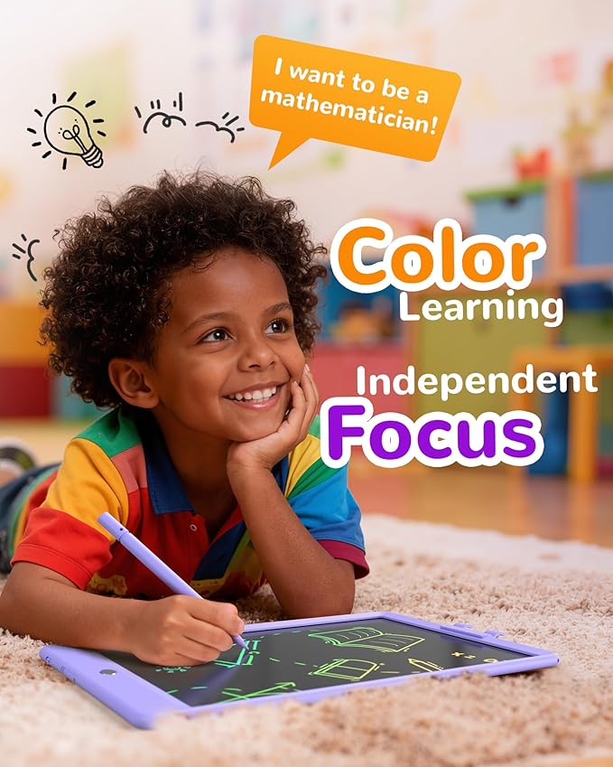 KOKODI LCD Writing Tablet, 10 Inch Colorful Toddler Doodle Board Drawing Tablet, Erasable Reusable Electronic Drawing Pads, Educational and Learning Toy for 3-6 Years Old Boy and Girls(Purple)