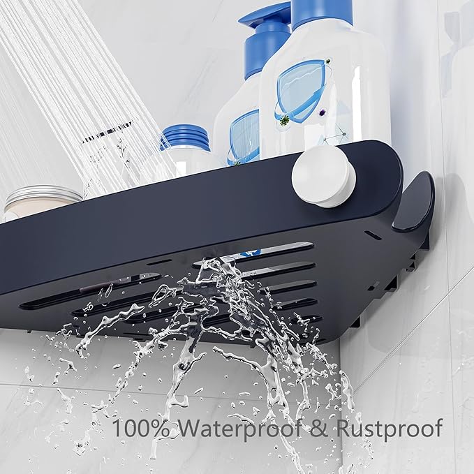 Sotfamily Shower Caddy Corner, 4 Pack Adhesive Corner Shower Shelves for Bathroom Organizers and Storage, Rust Free Plastic Rack for Bathroom Accessories & Decor, Navy