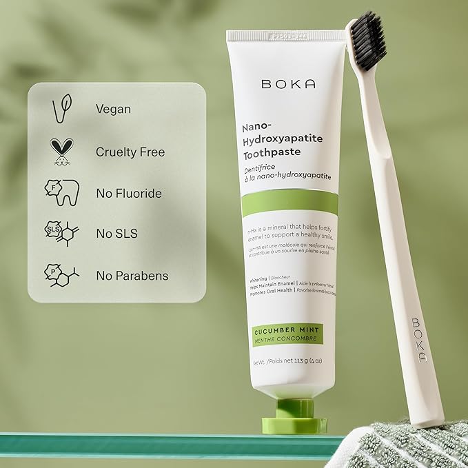 Boka Fluoride Free Toothpaste, Nano Hydroxyapatite Toothpaste, Appropriate for Sensitive Teeth - for Adult, Kids Oral Care - Cucumber Mint Flavor, 4 Fl Oz 1Pk US Manufactured
