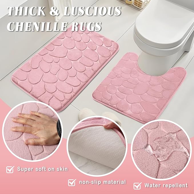 26PC Bathroom Accessories Set - Gorgeous Pink Bathroom Set, Bathroom Accessory Set, Pink Shower Curtain Set with Bathtub Mats for Shower Tub