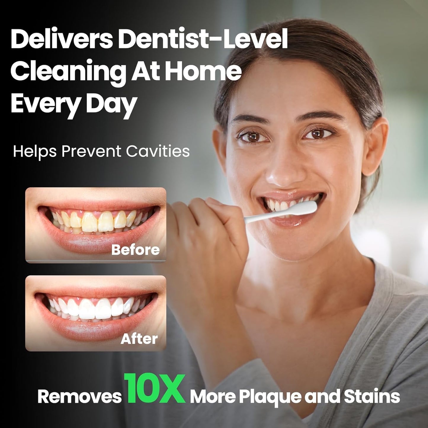 Electric Toothbrush, Marlincare Electric Toothbrush for Adults 180 Days Battery Life Rechargeable with 5 Modes, 48000VPM Motor Smart Timer IPX8, Sonic Toothbrush with 4 Brush Heads &Travel Case, White