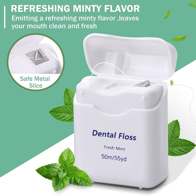 Mimorou 60 Pack Dental Floss Bulk Mint Flavored 50m Each Travel Dental Floss Oral Care for Teeth and Gum Protection(White)