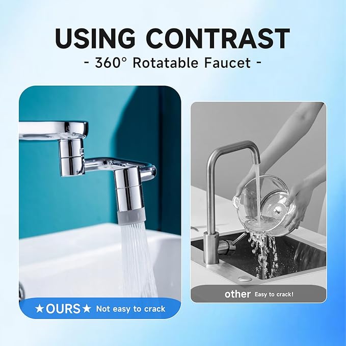 Universal Sink Faucet 1440° Rotatable Faucet Aerator Extender, U-Shaped Faucet Extender for Toddlers, Flexiflow 1080° Rotating Faucet Extender - 2 Modes Adjustable for Bathroom Sinks/Kitchens (Silver)
