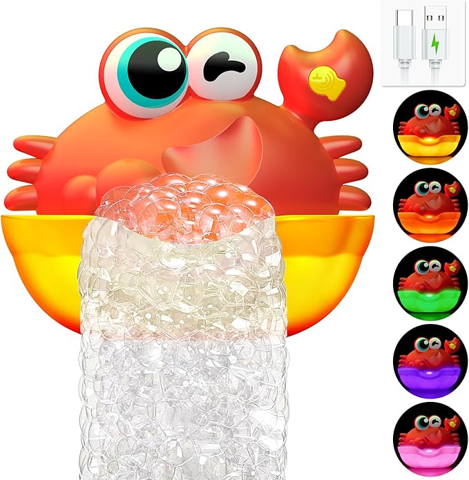 Light Up Bath Toys Crab Bubble Machine, Baby Bath Toys with Colorful Lights for Kids Ages 1-3, 4-8, Great Birthday for Toddlers Boys and Girls