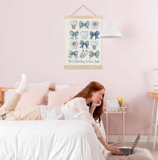 Yomisex Dentist Gifts Wall Art Poster, Dental Hygienist Assistant Office Gifts for Women, Blue Teeth Stuff Wall Art Framed for Dentist Office Home Decor, 12x16 Inch-(Blue)