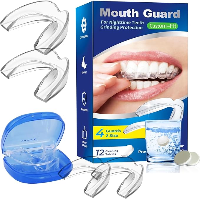 Mouth Night Guards for Teeth Grinding, Mouthguards for Grinding of Teeth, Mouth Guard for Clenching Teeth at Night with 12 Cleaning Tablets