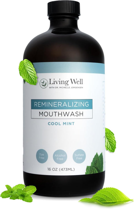 Living Well with Dr. Michelle Cool Mint Remineralizing Mouthwash | Hydroxyapatite & Colloidal Silver Formula | Alcohol-Free | Fluoride-Free Mouth Rinse