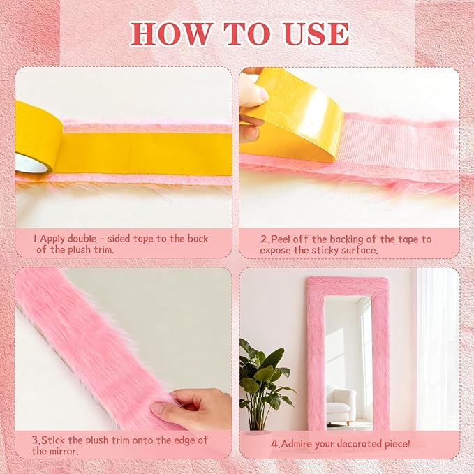 Fluffy Full Length Mirror Cover Universal Ultra Soft Non-Slip Border with Adhesive Tape Pink Fuzzy Frame Decor for Standing Mirror Bedroom Cloakroom Home Decor Women Gifts (pink, 64 x 21 Inch)