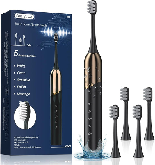 Sonic Electric Toothbrush for Adults - 41,000 VPM Deep Clean with 4 Brush Heads, 5 Modes, 100-Day Battery Life, IPX7 Waterproof Rechargeable Toothbrushes Built-in Smart Timer | Perfect for Home/Travel