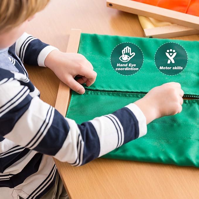 MONTESSORI OUTLET Zipping Frame | Practical Life Skills Tool for Toddlers & Preschoolers | Learn to Zip Clothes, Develop Fine Motor Skills & Independence (Ages 3-6)