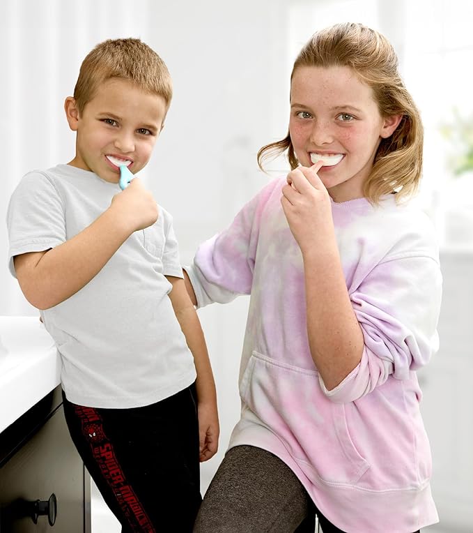 U Shaped Toothbrush Kids 6-12 Years - Two Soft Toothbrushes, Travel Case & Sensory Toothbrush - Rounded Kids Size Head - 1 Pink, 1 Blue