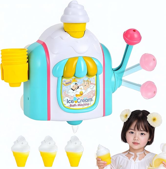 Bath Bubble Machine,Bath Toys for Toddlers 3-4 Years,Ice Cream Foam Maker Bath Toys for Kids Ages 4-8,Bubble Pretend Cake Play Set Water Bathtub ice Cream Toys for Toddlers 3-5