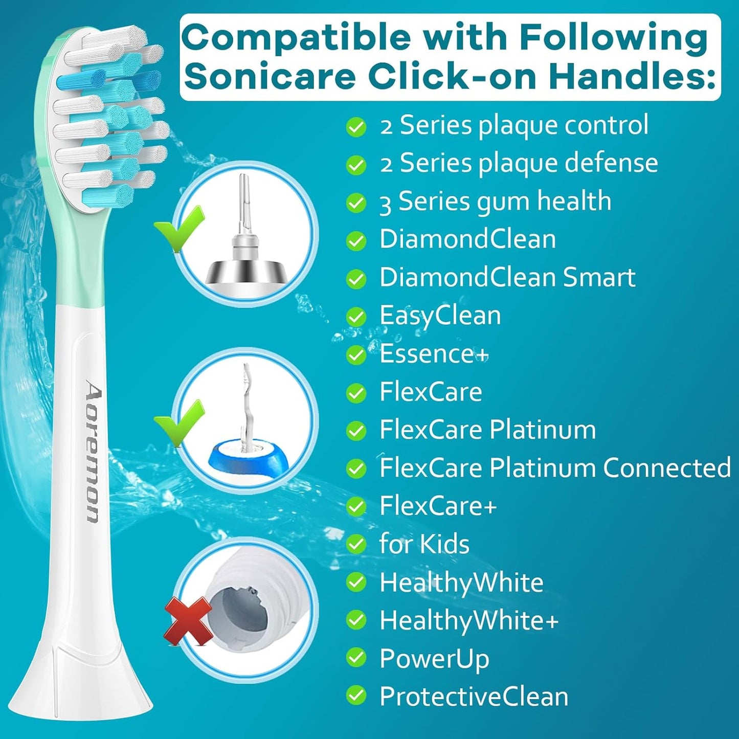 Aoremon Replacement Heads for Sonciare C3: Toothbrush Heads fit for Philips Sonicare 2 Series 3 Series ProtectiveClean DiamondClean FlexCare HealthyWhite 4100 5100 6100 G3 W3 C2 G2 C1, 4 Count,White