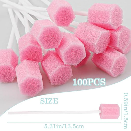 100Pcs Oral Swabs Mouth Cleaning Sponge Sticks Sterile Dental Swabs Disposable Foam Sticks Tooth Care for Adults Children