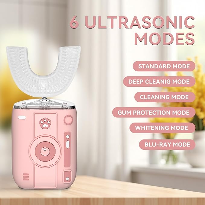 Adult Sonic Automatic Electric Toothbrush, 360° Oral Cleaning Stain Whitening (Pink-Cup)