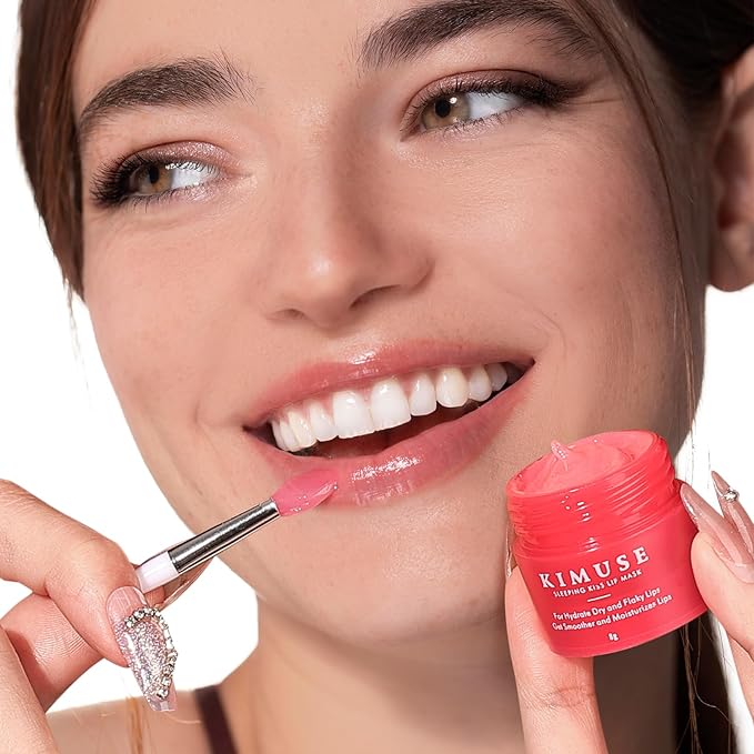 KIMUSE Lip Mask, Lip Sleeping Mask: Moisturizing, Hydrating, Nourishing Lip Care Products, Vitamin C, Shea Butter & Antioxidants, Lip Mask Overnight Set for Dry Lip, Flaky