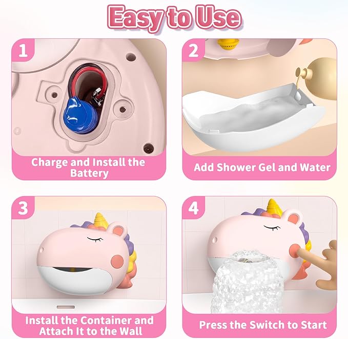 Baby Bath Toys, Unicorn Bath Bubble Machine Toddler Bath Toys for Kids Ages 1-3 4-8, Interactive Bathtub Shower Water Toys Bubble Maker with Music Christmas Birthday Gifts for Boys Girls