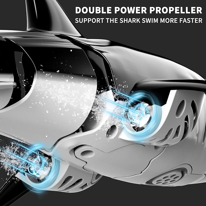 Bennol 2.4Ghz Remote Control Shark Toys for Boys Kids, 1:18 Scale High Simulation Shark for Pool, Electric RC Sharks Fish Toys with Light & Spray Water Function for 4 5 6 7 8 9 Year olds Kid Boys