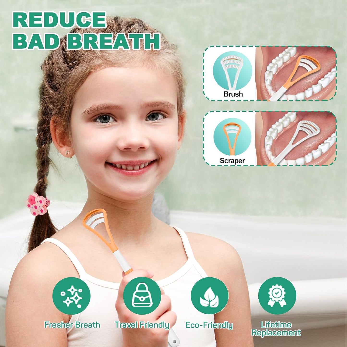 RONAVO Tongue Scraper, Disposable Tongue Cleaner, 2 in 1 BPA Free Tongue Brush, Brushing and Scraping for Oral Care Hygienic, with Travel Case, Fight Bad Breath, 4 Pack