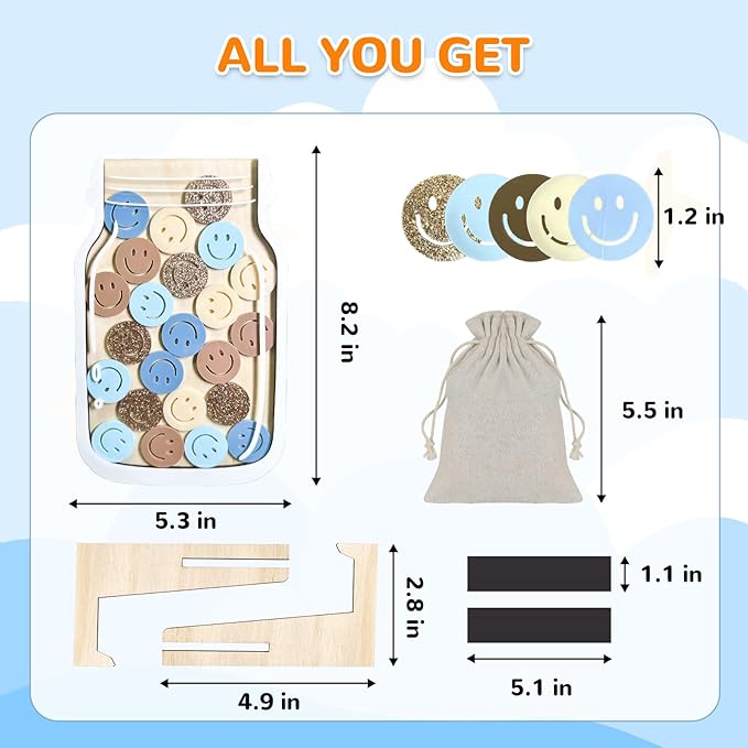 Reward Jar for Kids – Magnetic Wooden Behavior Chart and Incentive Jar with 25 Tokens, Stickers, Stand & Magnet – Positive Reinforcement Tool for Home, Toddlers or Classroom (Smiley – V1)
