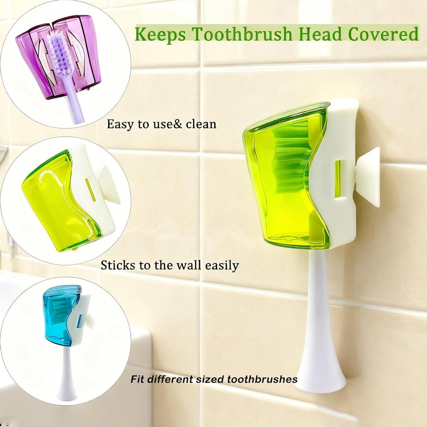 6 PCS Travel Toothbrush Head Covers Caps, Tooth Brush Protector Cap Brush Pod Case Portable Plastic Clip Wall Mounted Hanging Rack Organizer for Bathroom Travel