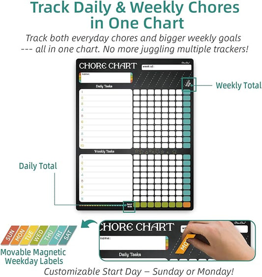 Magnetic Responsibilty Reward Chart for Kids - Magnetic Reward Jar with Stars Included - Ideal for Home Chore Tasks&Reward System