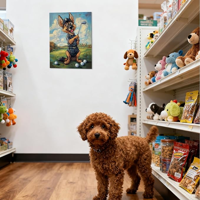 YOUHONG Animal Wall Art Animal Canvas Wall Art Dog Painting with Inner Wooden Frame - Lightweight, Sports Room Decor for Boys Living Room Decoration Ready to Hang (12x15.7 Inches)