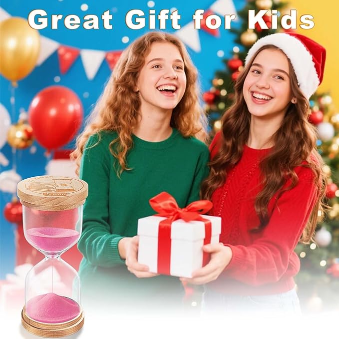 1 Minute Sand Hourglass, Wooden Sand Timer, Small Hour Glass Clock, Pink Sandglass 1 Min for Classroom,Toothbrush,Game,Decorative (Pink)