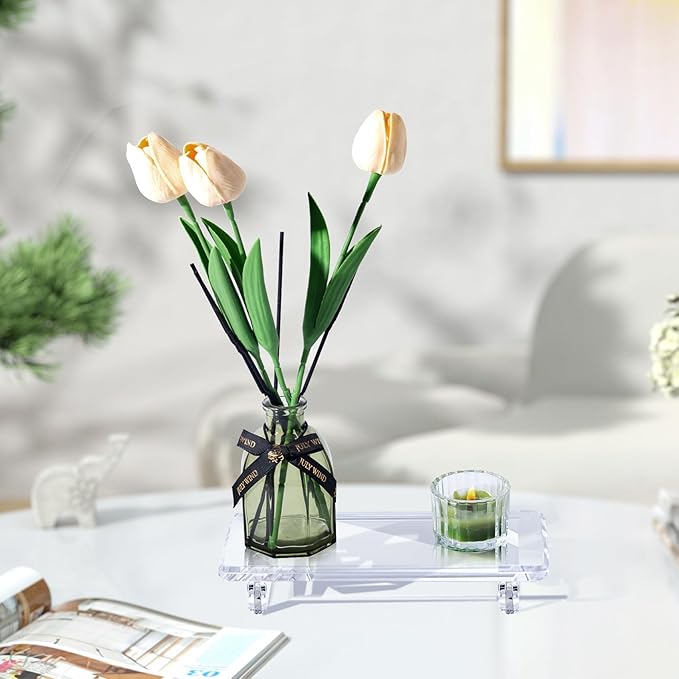 Acrylic Bathroom Counter Tray: Water-Resistant Kitchen and Bathroom Tray Countertop Decor,Perfect for Soap Dish,Vanity,Plant,Candle Decor,and Riser Organizer-Small