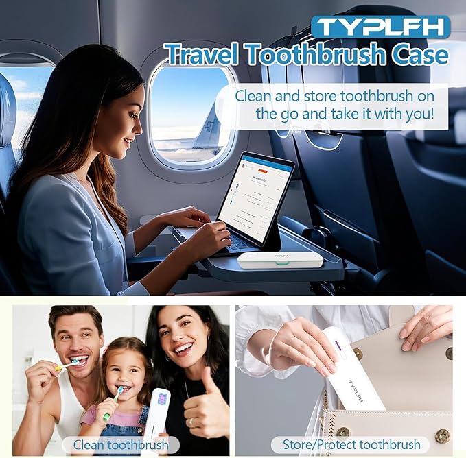 Toothbrush Sanitizer Case, Toothbrush Covers, Portable Toothbrush Travel Holder for Clean and Storage, C Port and AA Batteries Charge, Air Water Filt, Auto-Off, for All Toothbrushes (Green)