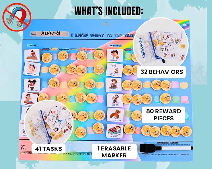 Thought-Spot Reward Chart for Kids Chore and Behavior Chart 41 Task Pieces 32 Behavior Pieces and 80 Reward Pieces Chart for Kid's Behavior Responsibility Chart for Kids