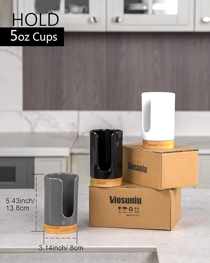 Ceramic Bathroom Cups Dispenser - 3-5 oz Disposable Paper & Plastic Bathroom Cups Holder - Mouthwash Cups Dispenser for Bathroom, Guest Toiletries, Countertop, Coffee - BPA Free (White)