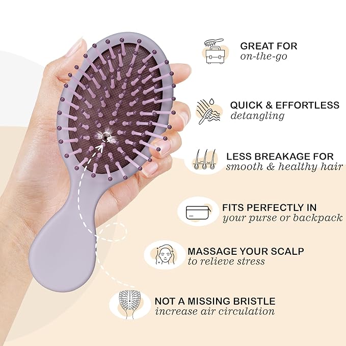 4Pcs Mini Hair Brush, Travel Detangling Brush for Girls Boys Kids Women Men, Pocket Small Hairbrush for Thick Curly Thin Long Short Wet or Dry Hair No Tangle