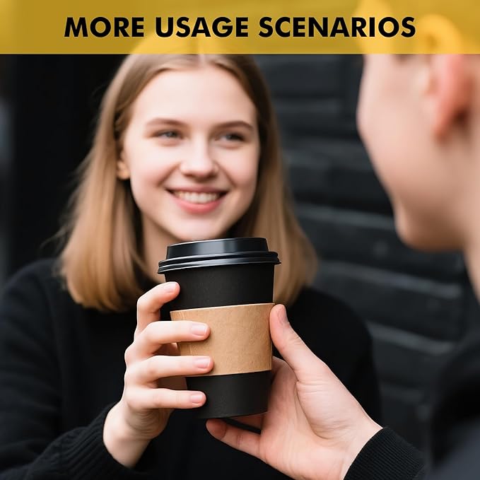 RACETOP 50 Pack 12 oz Coffee Cups with Lids, Black Disposable Coffee Cups with Lids, Sleeves and Stirring Sticks, Hot Paper Coffee Cup 14 oz for Hot Drinks, Parties, Picnic, Travel, and Events